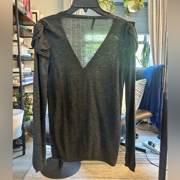 Charcoal Gray Prada Shoulder Knot Detail V-neck Button Down Cardigan - Picture 2 of 4